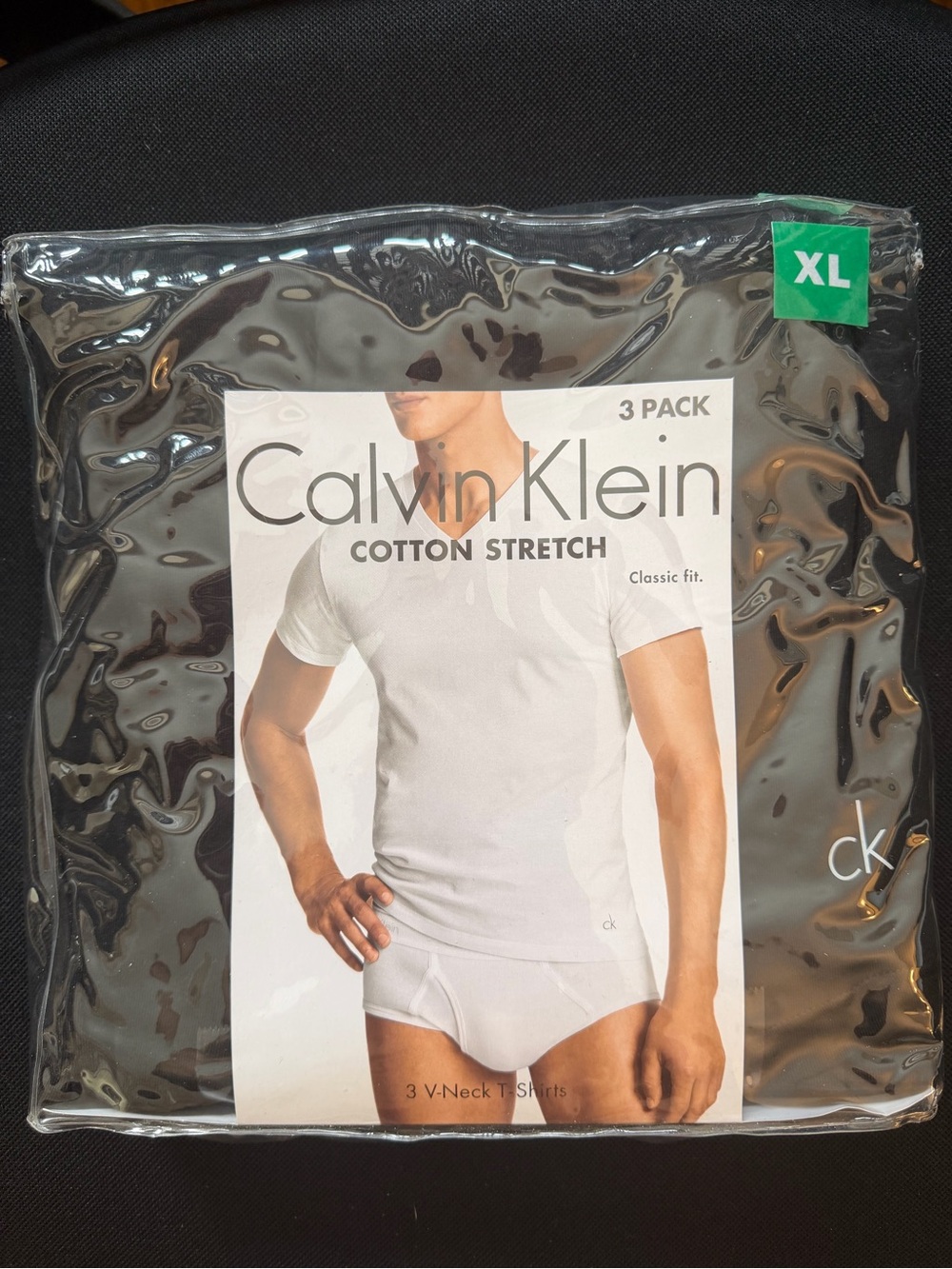 Calvin Klein Cotton Stretch Men's V-Neck T-Shirts - Black (3 Pack) XL